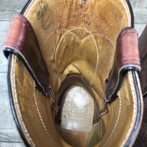 Justin Men’s 3411 Brown Kipskin Cowboy Western Leather Roper Pullon Boots Size 9 - Picture 9 of 11